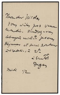 Lot #304 Edgar Degas Autograph Letter Signed