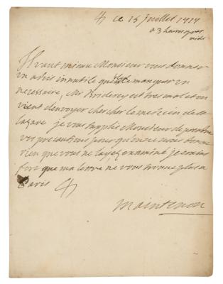 Lot #129 King Louis XIV: Madame de Maintenon Autograph Letter Signed