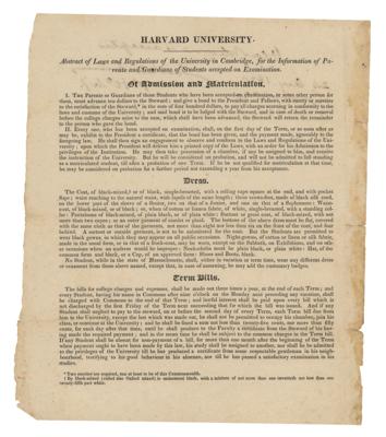Lot #111 Harvard University: Josiah Quincy III Signed 'Laws and Regulations' Admission Document 