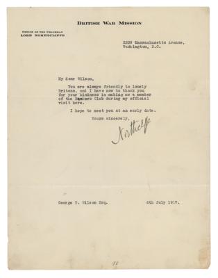 Lot #162 Alfred Harmsworth, 1st Viscount Northcliffe Typed Letter Signed