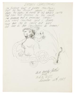 Lot #433 Woody Guthrie Handwritten Lyrics and Original Sketch