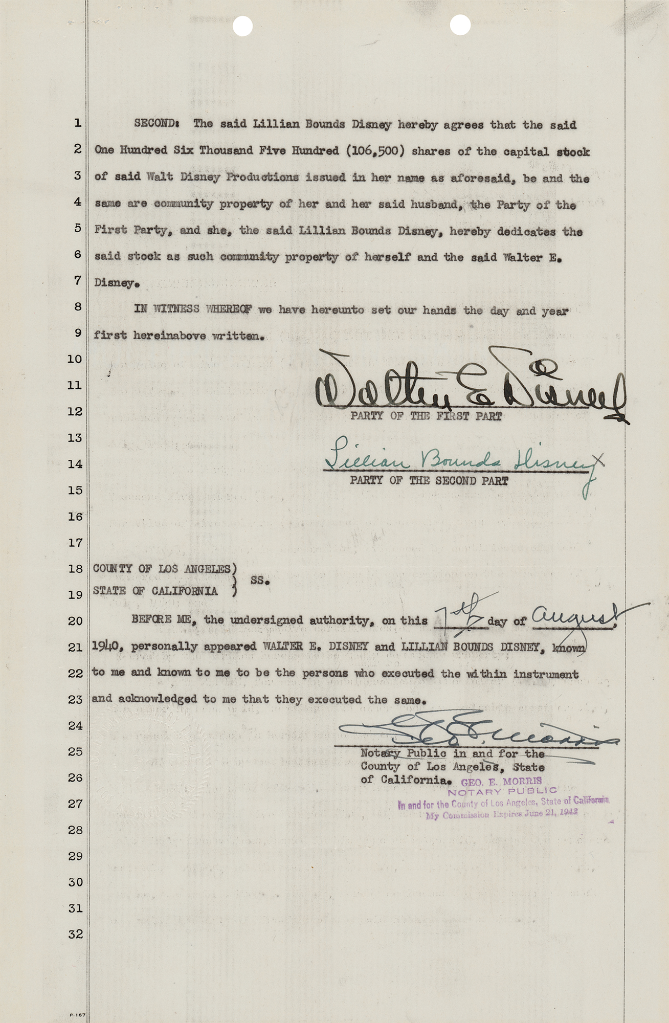 Lot #322 Walt Disney Document Signed
