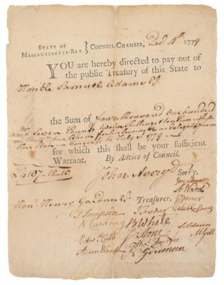 Lot #74 Samuel Adams Twice-Signed Document