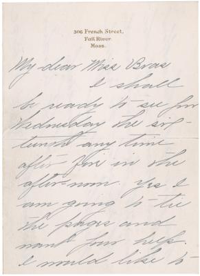 Lot #139 Lizzie Borden Autograph Letter Signed