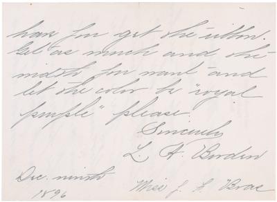 Lot #139 Lizzie Borden Autograph Letter Signed - Image 2