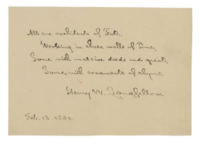 Lot #403 Henry Wadsworth Longfellow Autograph Quote Signed - Image 1
