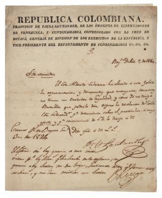 Lot #118 Simon Bolivar and Francisco de Paula Santander Document Signed