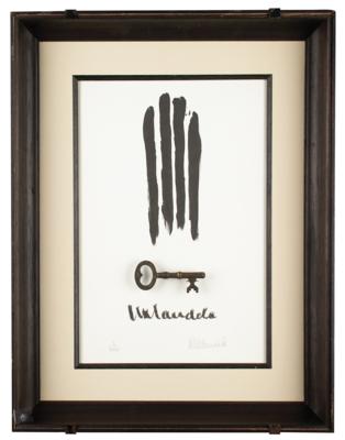 Lot #92 Nelson Mandela Signed Limited Edition 'Key & Bars' Lithograph and Replica Key