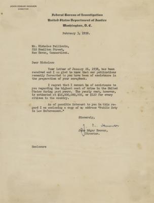 Lot #165 J. Edgar Hoover Typed Letter Signed
