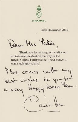 Lot #150 Camilla, Queen Consort Typed Letter Signed