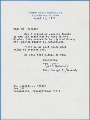 Lot #170 Rose Kennedy Typed Letter Signed