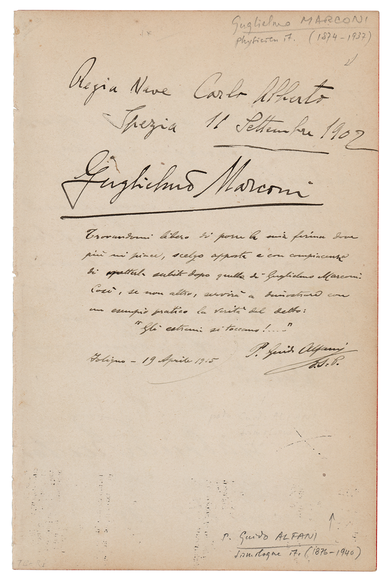 Lot #107 Guglielmo Marconi Signature