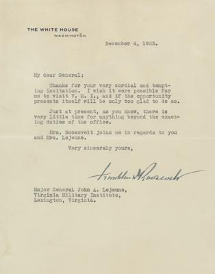 Lot #65 Franklin D. Roosevelt Typed Letter Signed as President