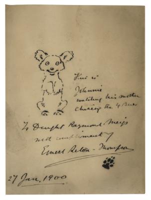 Lot #414 Ernest Thompson Seton Signature with Sketch of a Bear Cub - Image 1