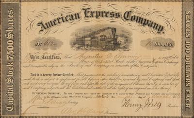 Lot #218 Henry Wells and William Fargo Signed Stock Certificate