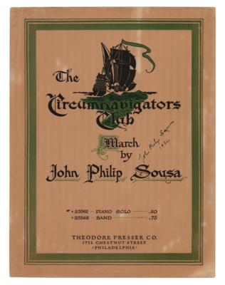 Lot #455 John Philip Sousa Signed Sheet Music Booklet for 'The Circumnavigators Club'