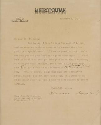 Lot #16 Theodore Roosevelt Typed Letter Signed