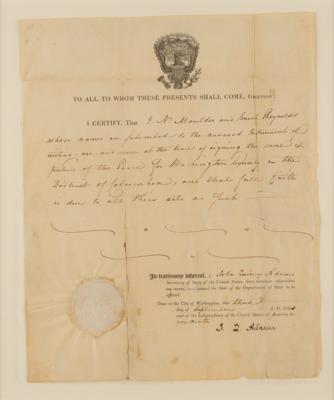 Lot #6 John Quincy Adams Document Signed as Secretary of State