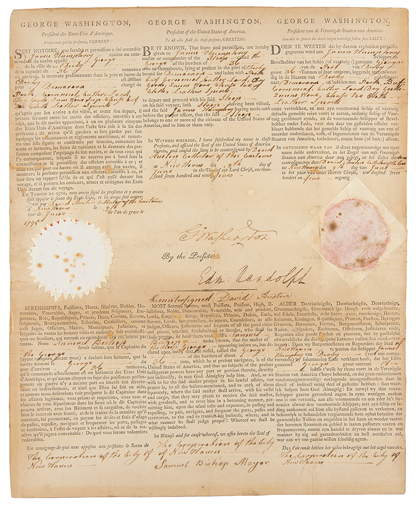 Lot #1 George Washington Document Signed as President