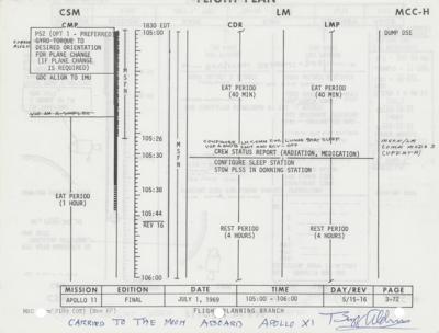 Lot #7267 Buzz Aldrin's Apollo 11 Flown Flight Plan Page