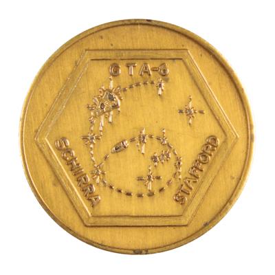 Lot #7083 Wally Schirra's Gemini 6 Flown Gold-Plated Fliteline Medallion
