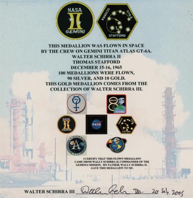 Lot #7083 Wally Schirra's Gemini 6 Flown Gold-Plated Fliteline Medallion - Image 4