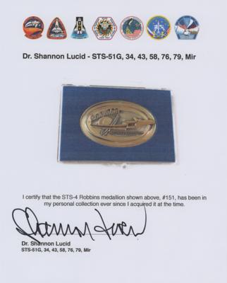 Lot #7615 Shannon Lucid's STS-4 Unflown Robbins Medallion - Image 3