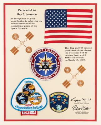 Lot #7656 STS-29 Flown American Flag and Crew Patch - Image 1