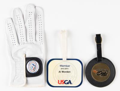 Lot #7482 Al Worden's Golf Glove and Golf Bag Tags - Image 1