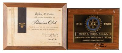 Lot #7467 Al Worden's (2) Plaques: Rotary International and Continental Airlines