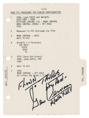 Lot #7533 Apollo 17 Lunar Flown Checklist Page Signed by Gene Cernan