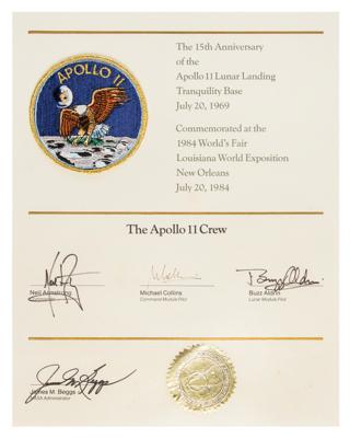 Lot #7273 Apollo 11 Crew-Signed 15th Anniversary Certificate
