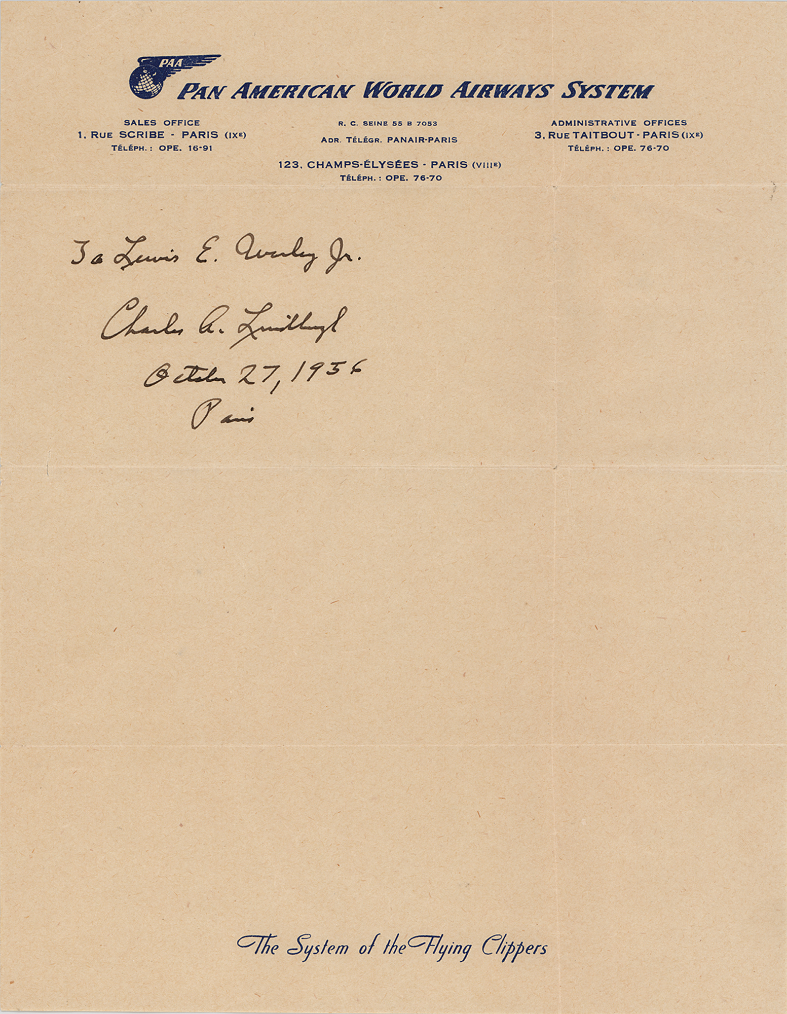 Lot #7810 Charles Lindbergh Signature