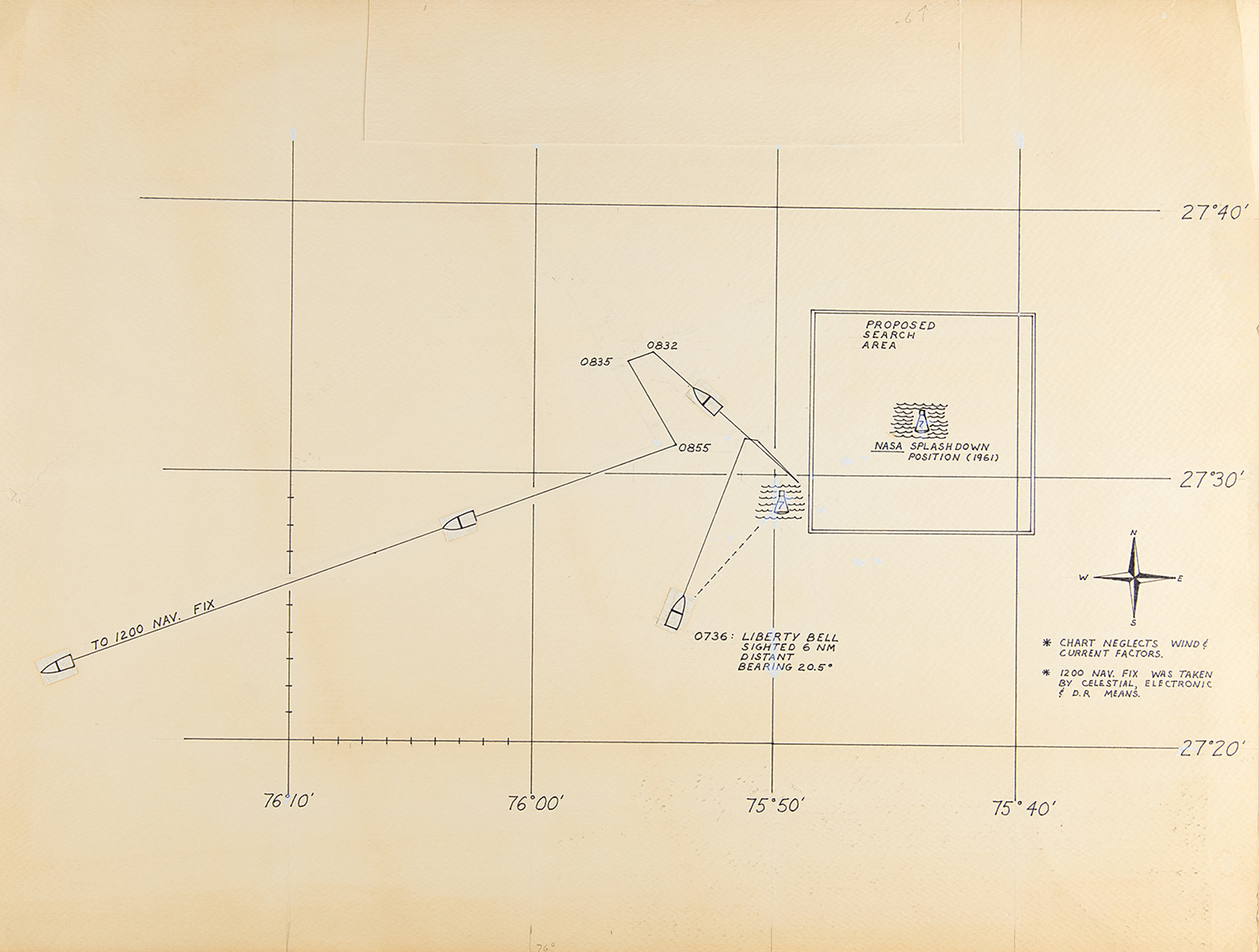 Lot #7016 Liberty Bell 7 Navigational Recovery Data Drawing - From the Collection of Curt Newport