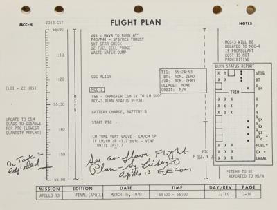 Lot #7387 Sy Liebergot's Apollo 13 Flight Plan and Post-Flight Report - Image 3