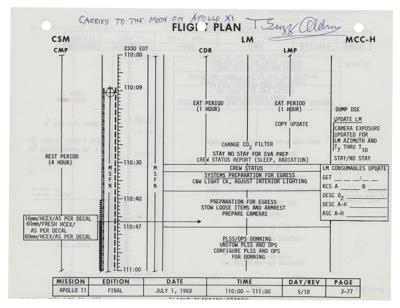 Lot #7268 Buzz Aldrin's Apollo 11 Flown Flight Plan Page