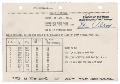 Lot #7540 Apollo 17 Flown LM Lunar Surface Checklist Page Signed and Flight-Certified by Gene Cernan