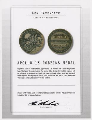 Lot #7346 Apollo 13 Flown Robbins Medallion (Attested as From the Collection of Buzz Aldrin) - Image 3