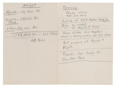 Lot #7222 Jim McDivitt's Handwritten Notes for the Apollo 9 Mission - Image 3