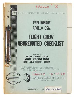 Lot #7207 Apollo 8 Preliminary CSM Flight Crew Abbreviated Checklist