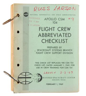 Lot #7234 Apollo 9 CSM Flight Crew Abbreviated Checklist