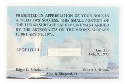 Lot #7408 Apollo 14 Lunar Surface-Flown Safety Line