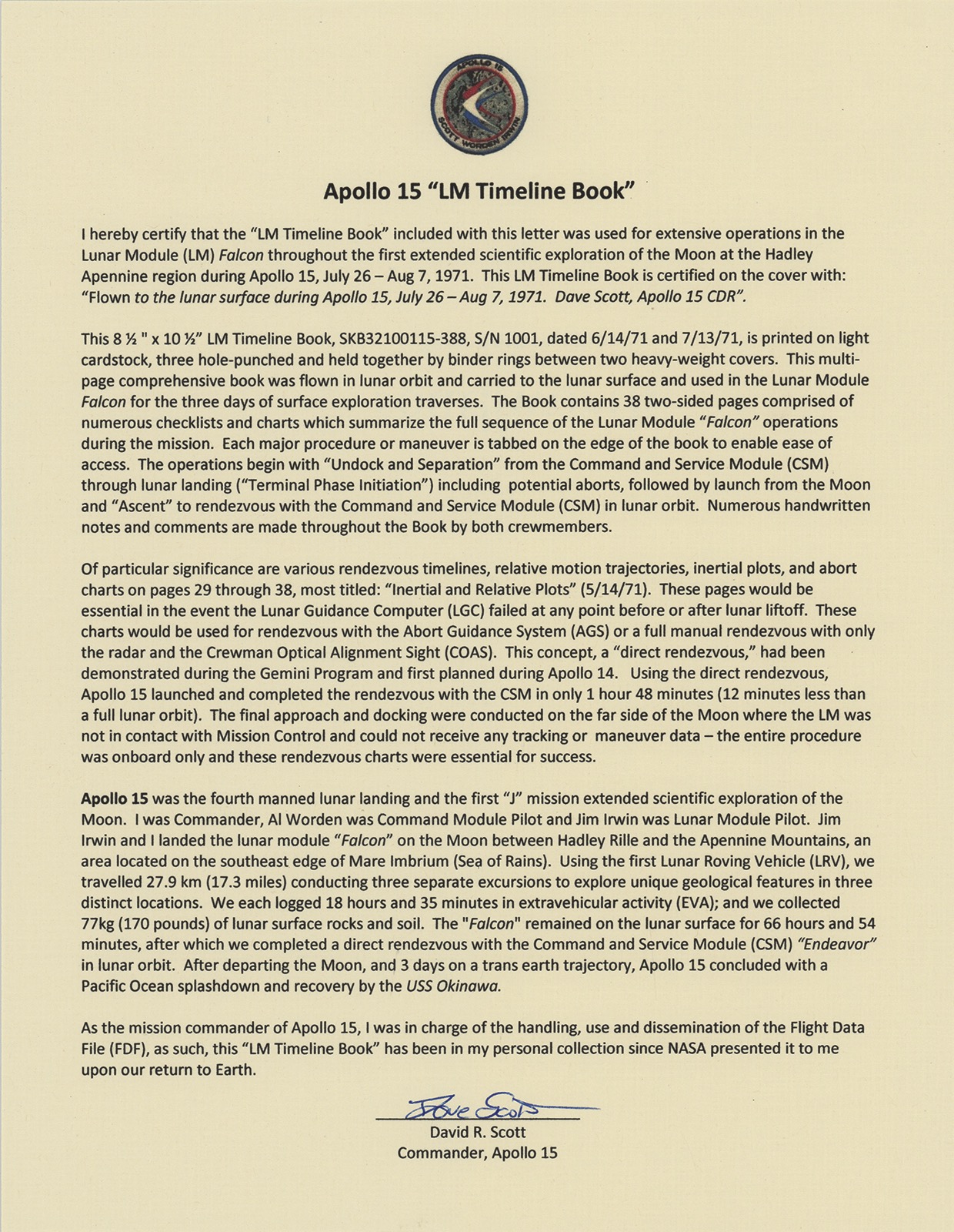 Lot #7901 Dave Scott's Apollo 15 Flown LM Timeline Book - Image 10