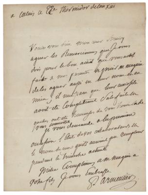 Lot #251 Antoine-Augustin Parmentier Autograph Letter Signed - Image 1