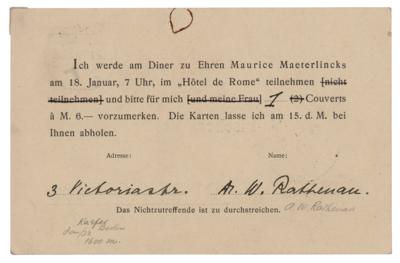 Lot #265 Walther Rathenau Signed Postcard