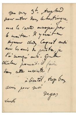 Lot #393 Edgar Degas Autograph Letter Signed - Image 2