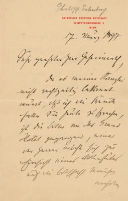 Lot #254 Philipp, Prince of Eulenburg Autograph Letter Signed - Image 1