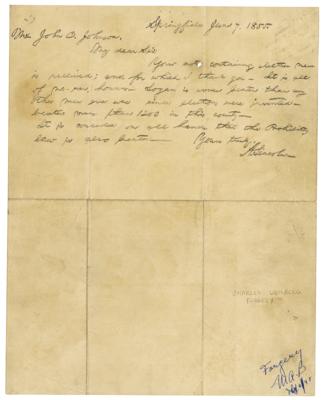 Lot #288 Charles Weisberg: Abraham Lincoln Forged Handwritten Letter