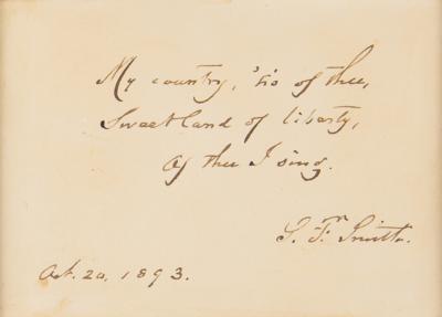 Lot #478 Samuel Francis Smith Autograph Quotation Signed - Image 2