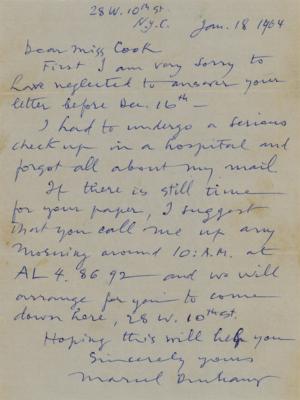 Lot #394 Marcel Duchamp Autograph Letter Signed